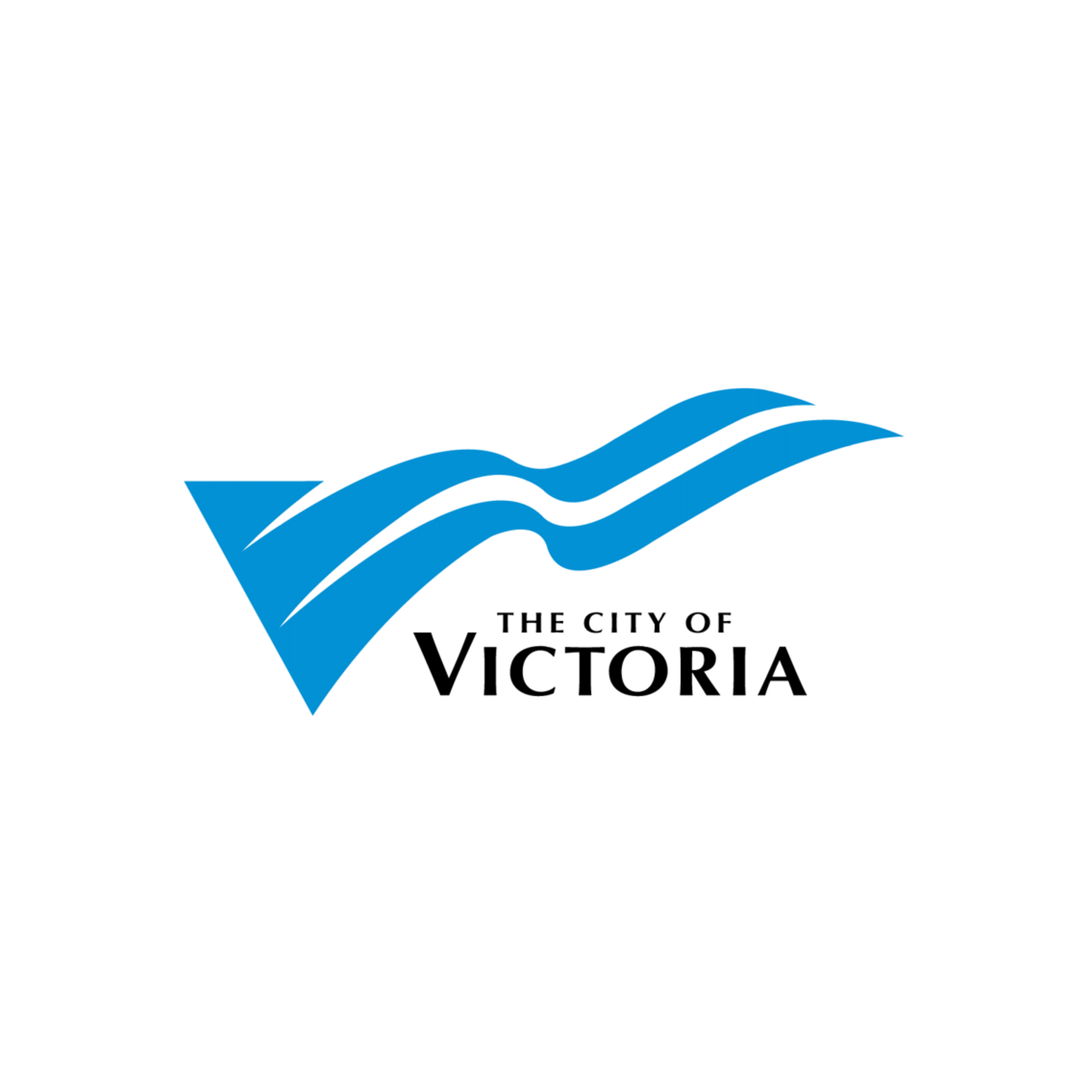 Logo of the City of Victoria featuring a stylized blue mountain with flowing lines and the text 'The City of Victoria' below.
