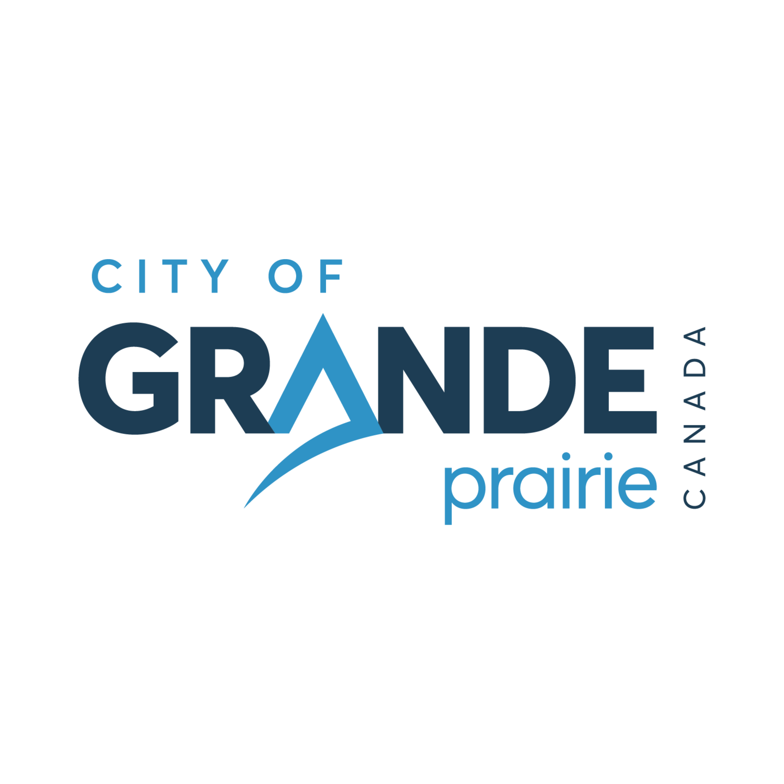 Logo for the City of Grande Prairie in Alberta, Canada with stylized text and design elements.