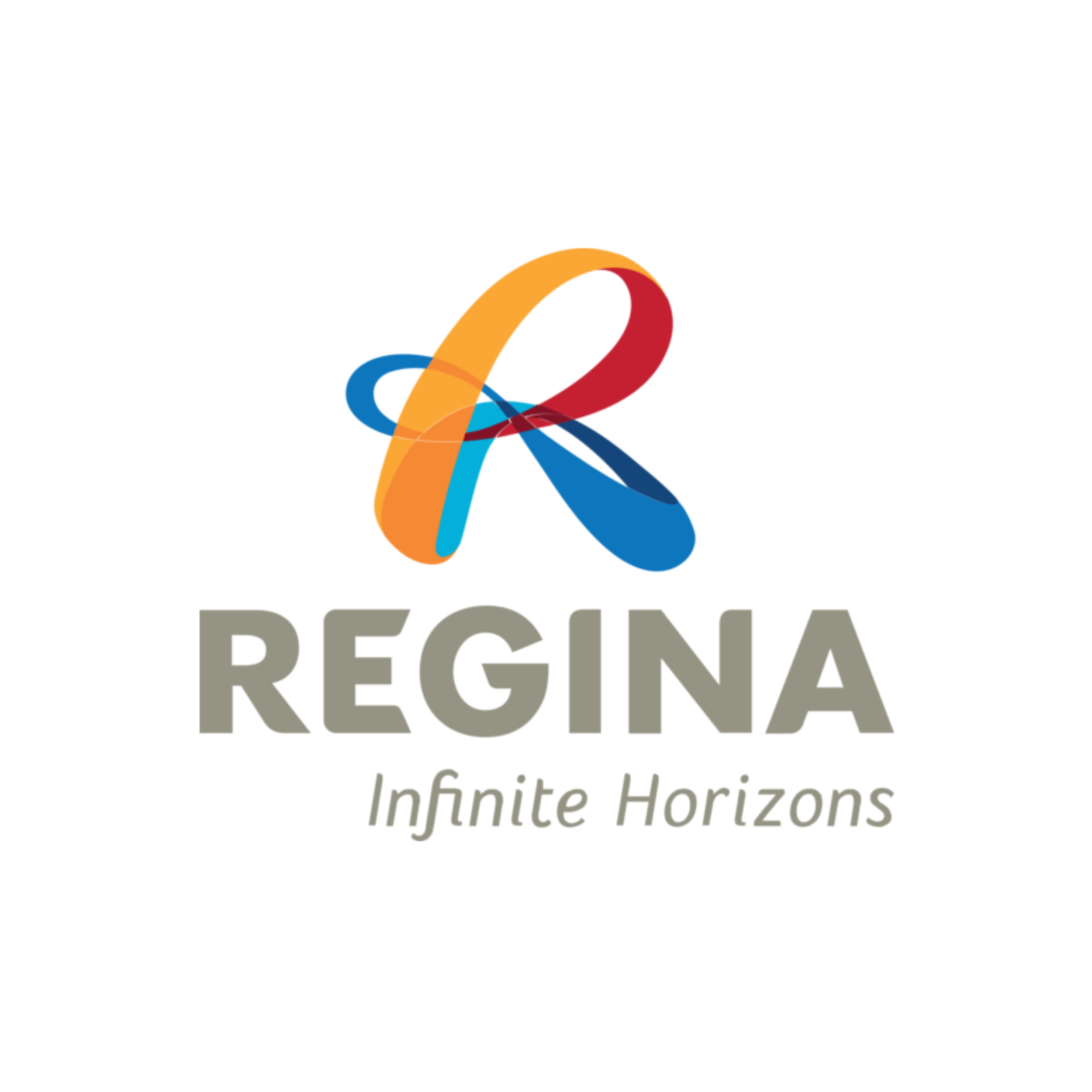 Colorful stylized letter R logo above the text 'REGINA' and the slogan 'Infinite Horizons' in gray.
