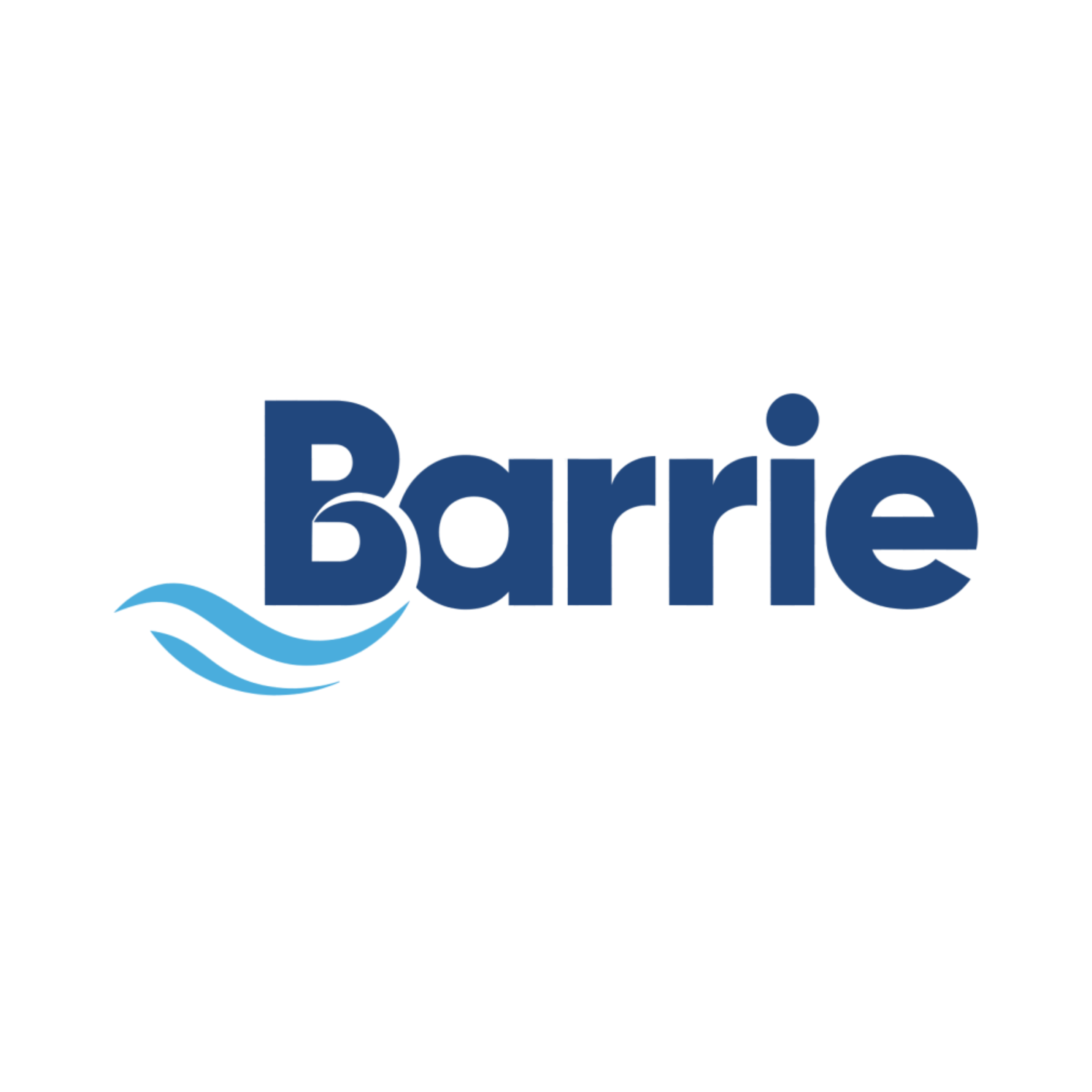Barrie logo with stylized blue waves under the text.