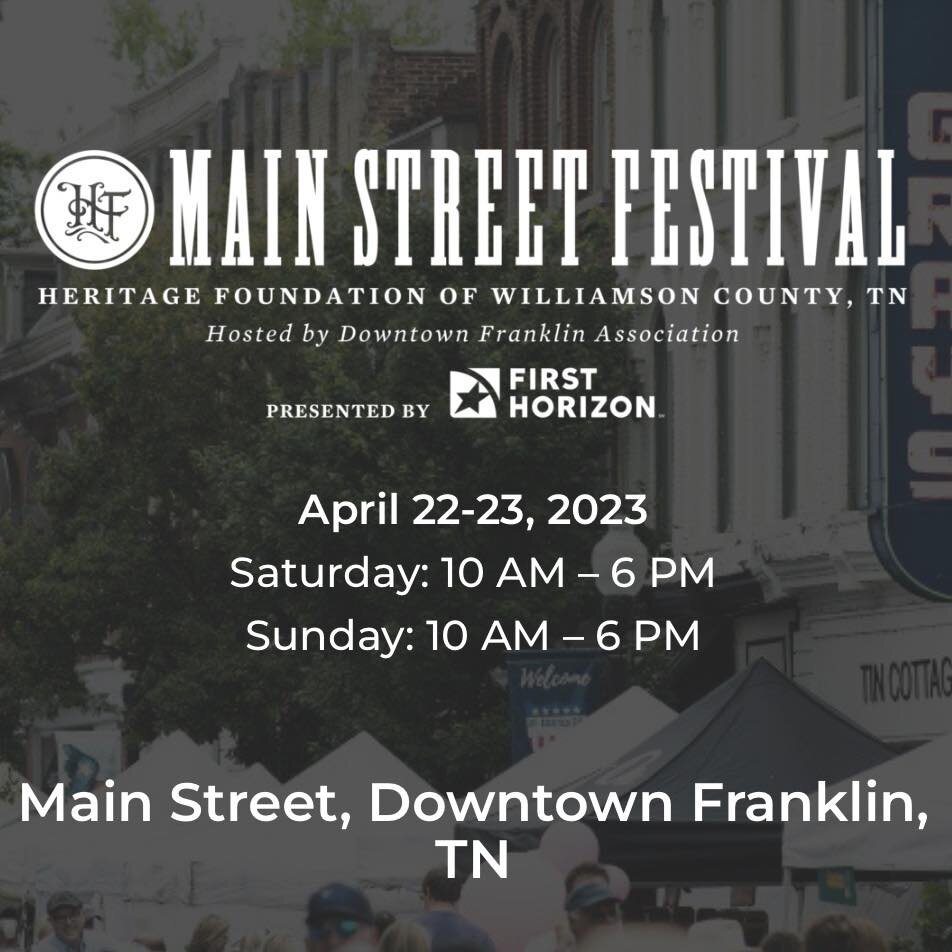 More BIG NEWS!! I&rsquo;ve been elected to participate in the Main Street Festival in Franklin, TN in April!! So excited!!

https://www.eventeny.com/events/mainstreetfestival-4654/