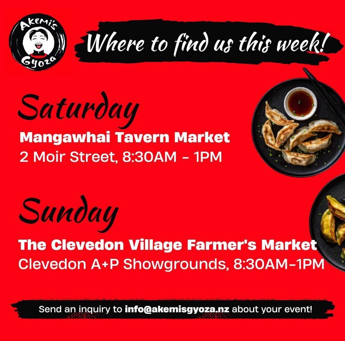 You can always find us serving the authentic taste of Japan to kiwis at these locations every weekend! 🥟🇯🇵

#japanesefood #nzfoodiefinds #gyoza #dumplings #gyozalover #japanesedumplings #dumplingsfordays #aucklandeats #nzbusiness #brunchtime #gyoz