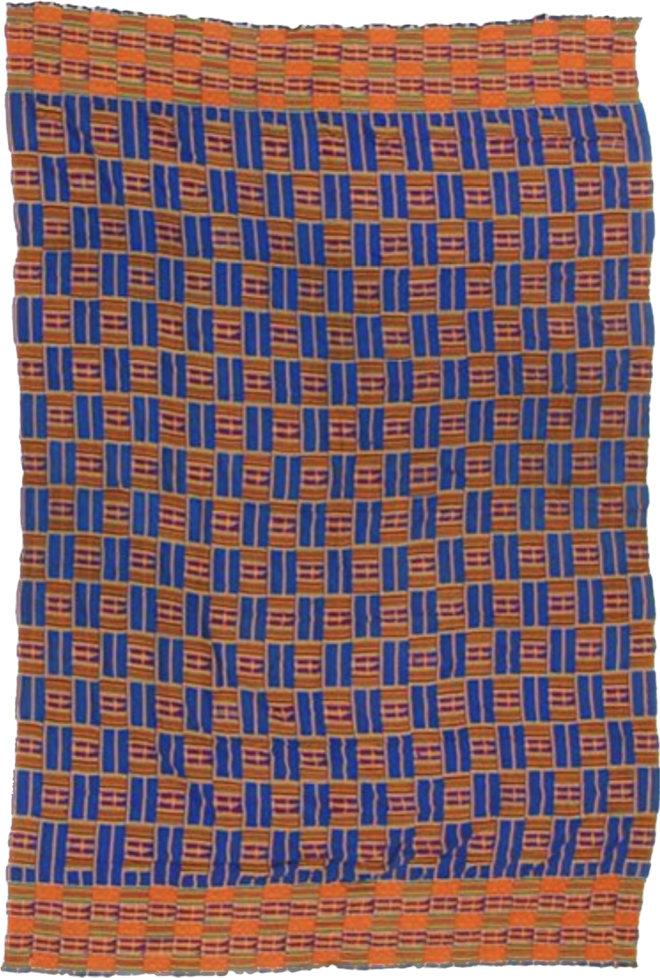 Asante Kente Cloth Textile, Early/Mid 20th C. Silk and Cotton. 125'' x 79'' (318 x 201 cm).
From the collection of Allan Stone, New York.