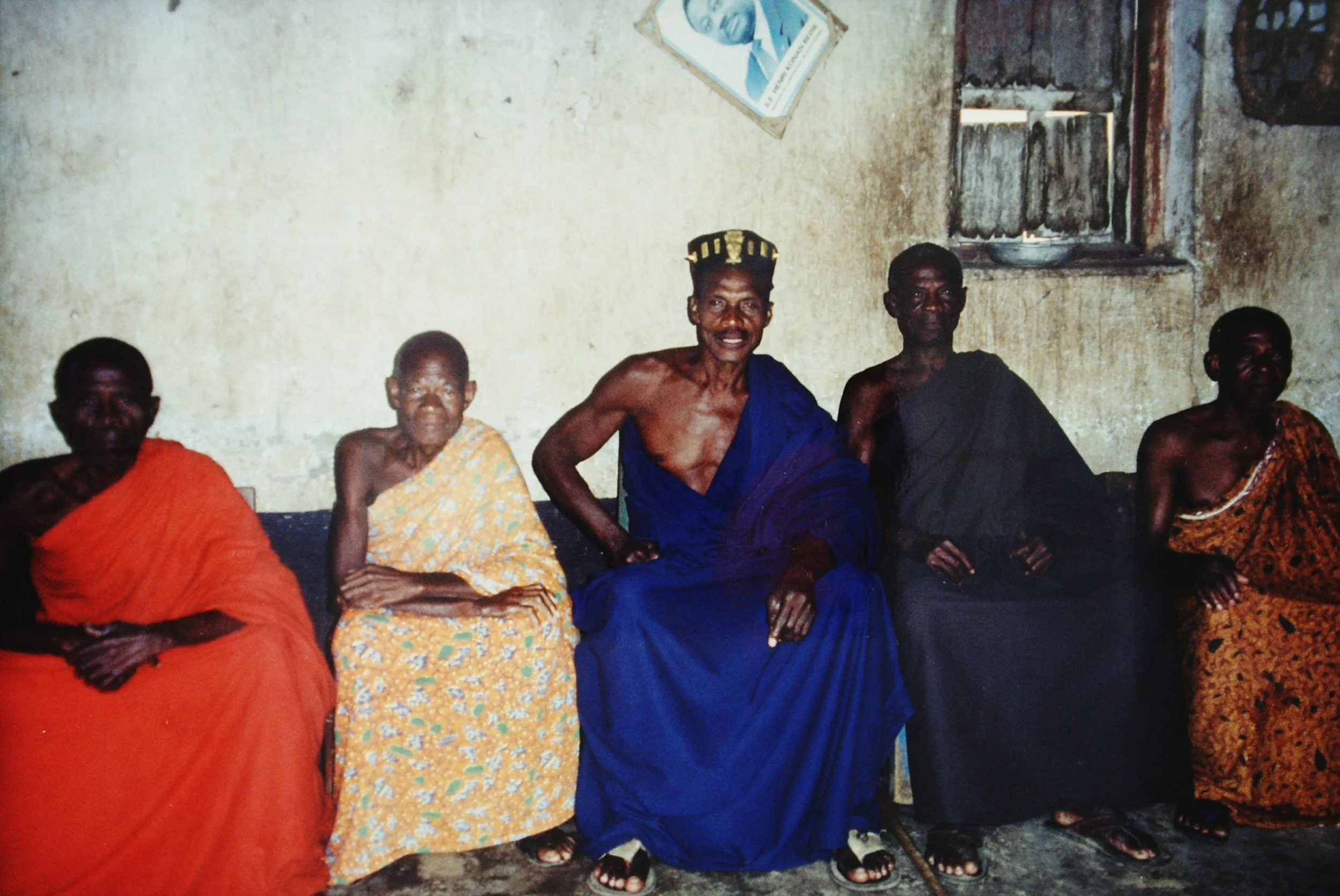 The chief of Essikro with his council of elders, Côte d'Ivoire, 1999.  I met the chief and his council for a formal introduction meeting.