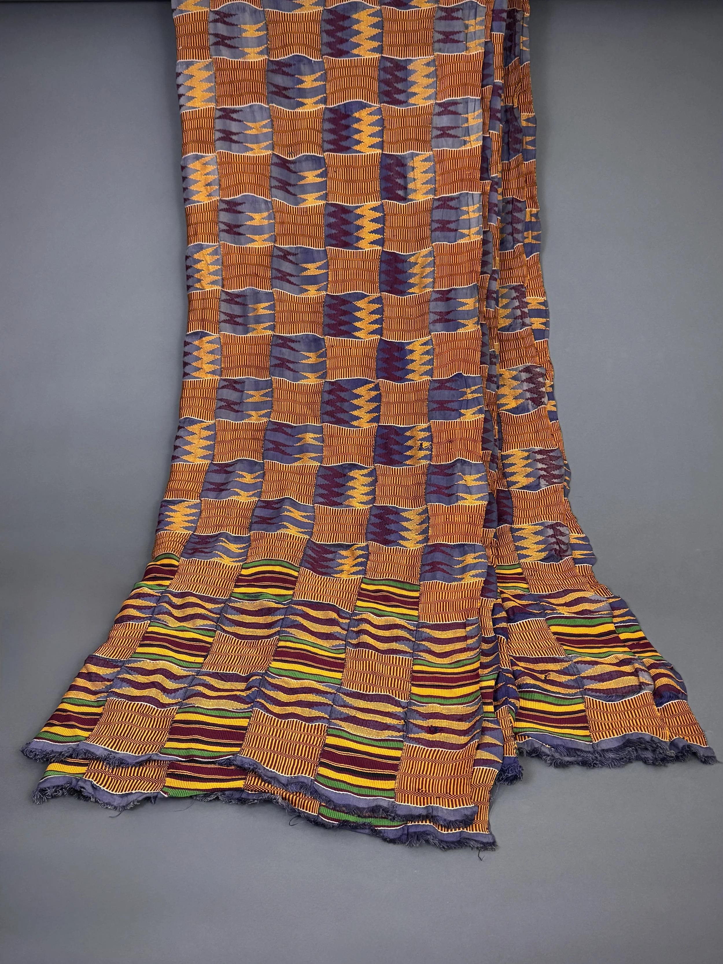 Asante kente cloth textile.  mid 20th C.  129" x 76". Ghana. Ex private Massachusetts collection.