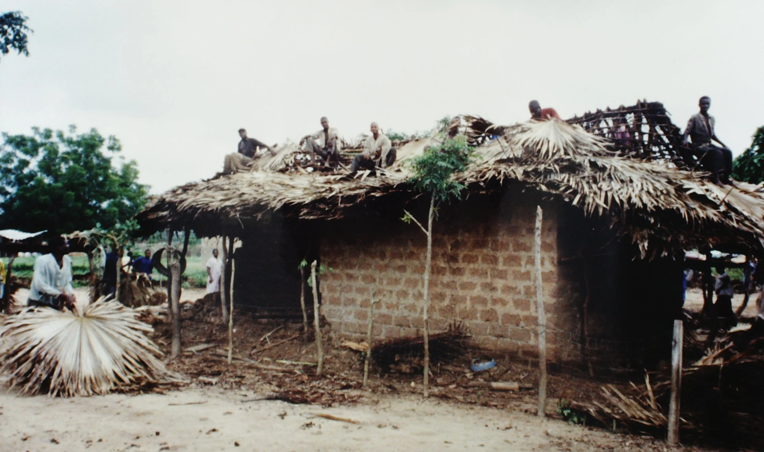Building a roof in the village of Essikro, Côte d'Ivoire, 1999