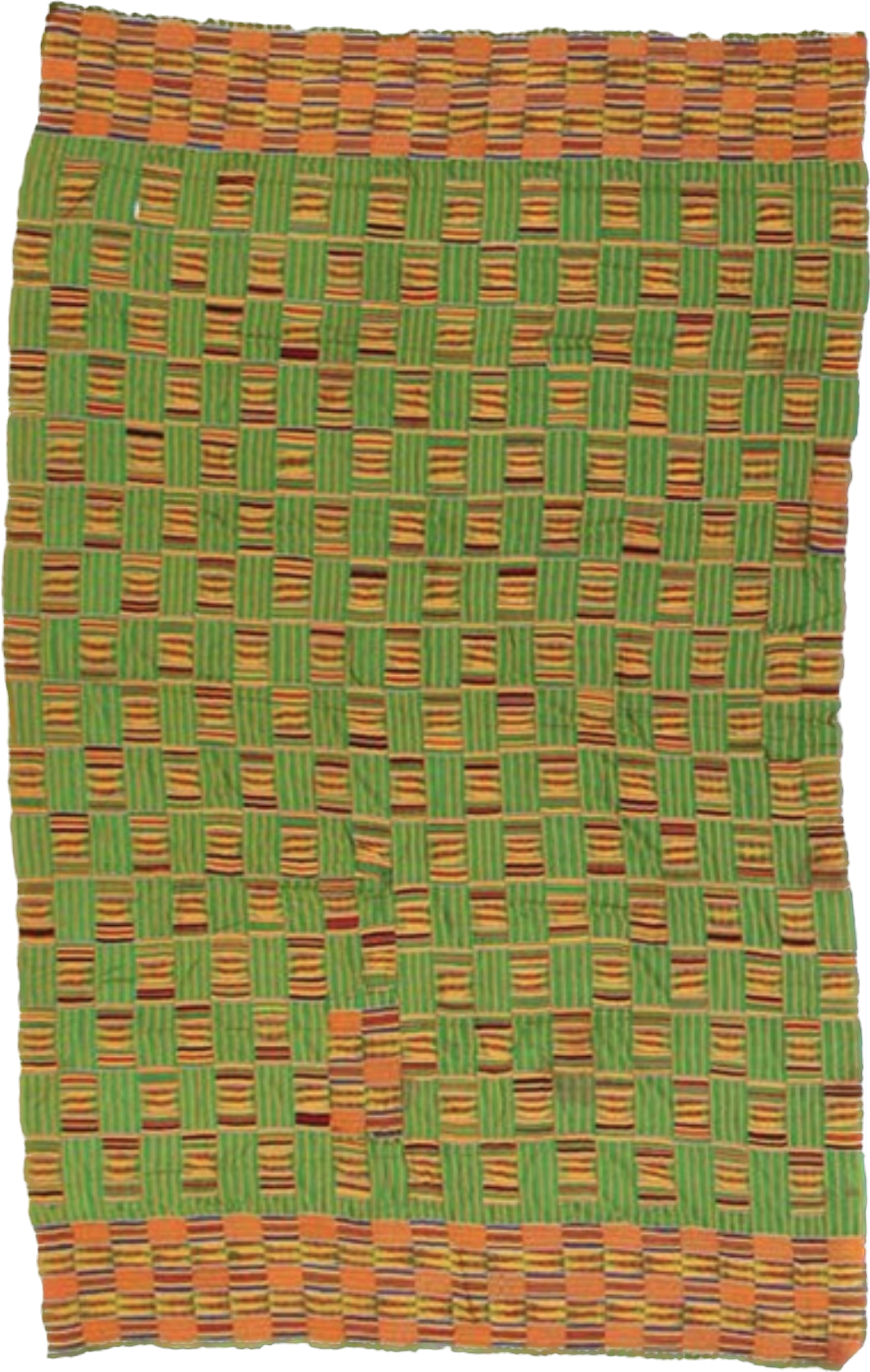 Asante Kente Cloth Textile, Early/Mid 20th C. Silk and Cotton. 131'' x 77'' (333 x 196 cm)
From the collection of Allan Stone, New York, NY.