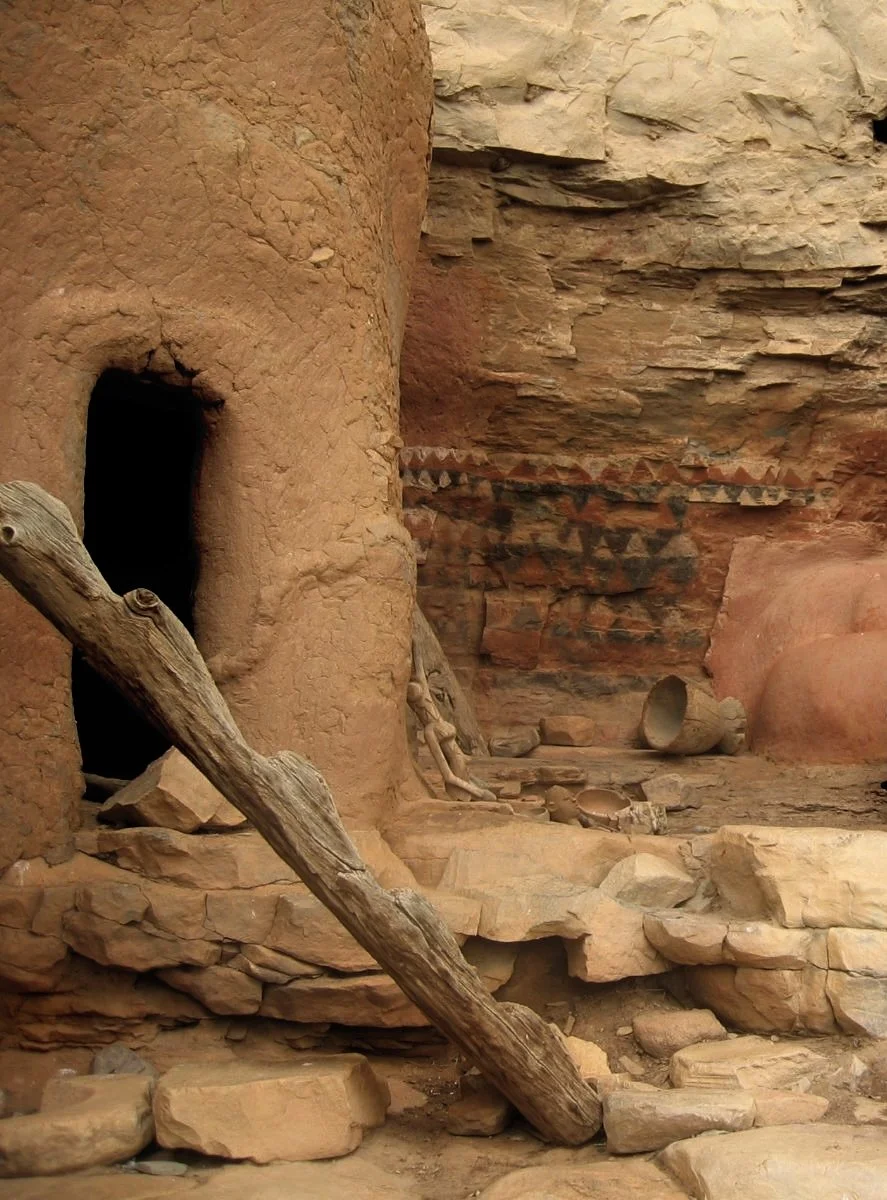 A Dogon ladder on the cliff face of the Bandiagara escarpment. 