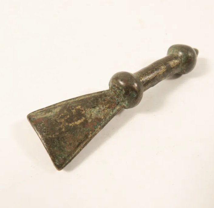 Asante gold weight in the form of a gong.  57mm L. 18.2 g. Ex private German collection.