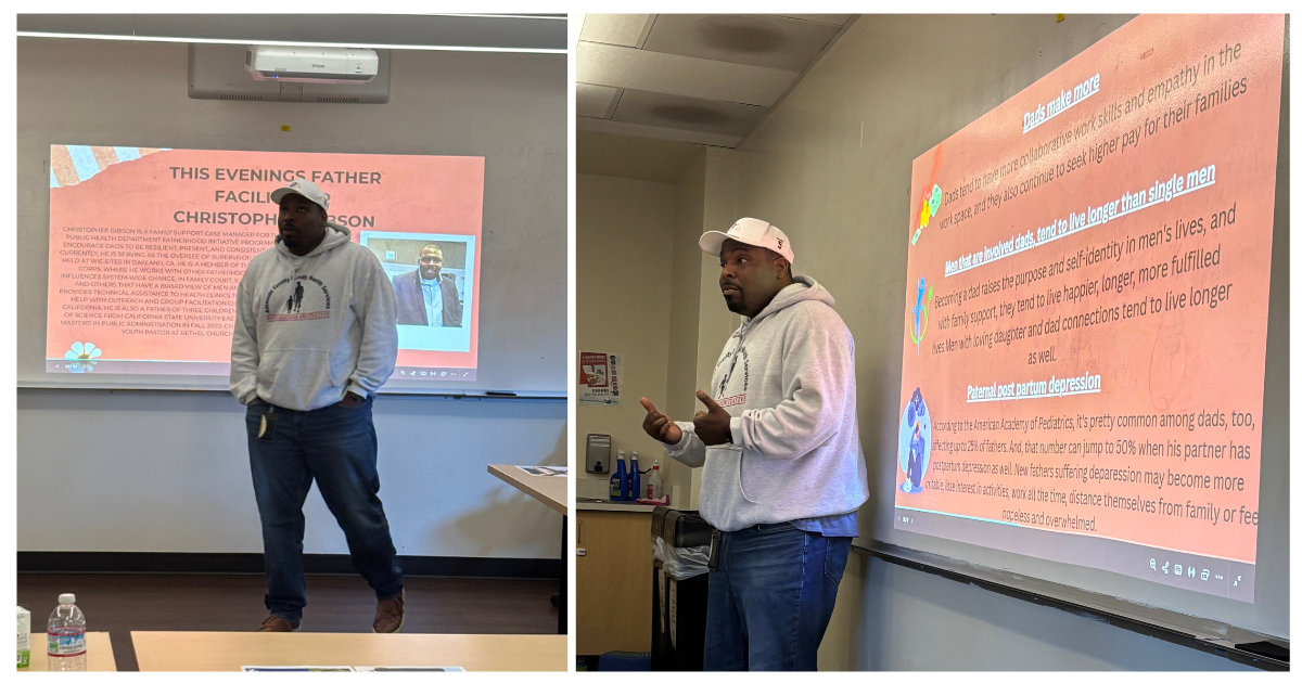Father advocate and facilitator Chris Gibson presenting during Dinner, Dads and Dialogue.