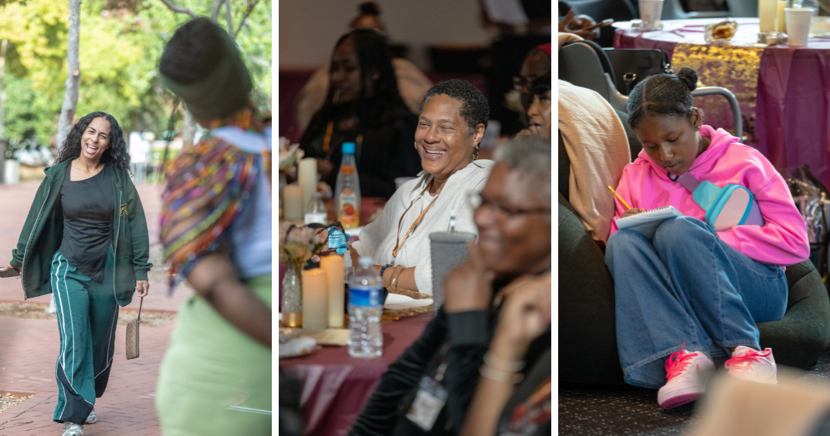 Conference collage featuring Black women learning, reflecting, and connecting through wellness and sisterhood.