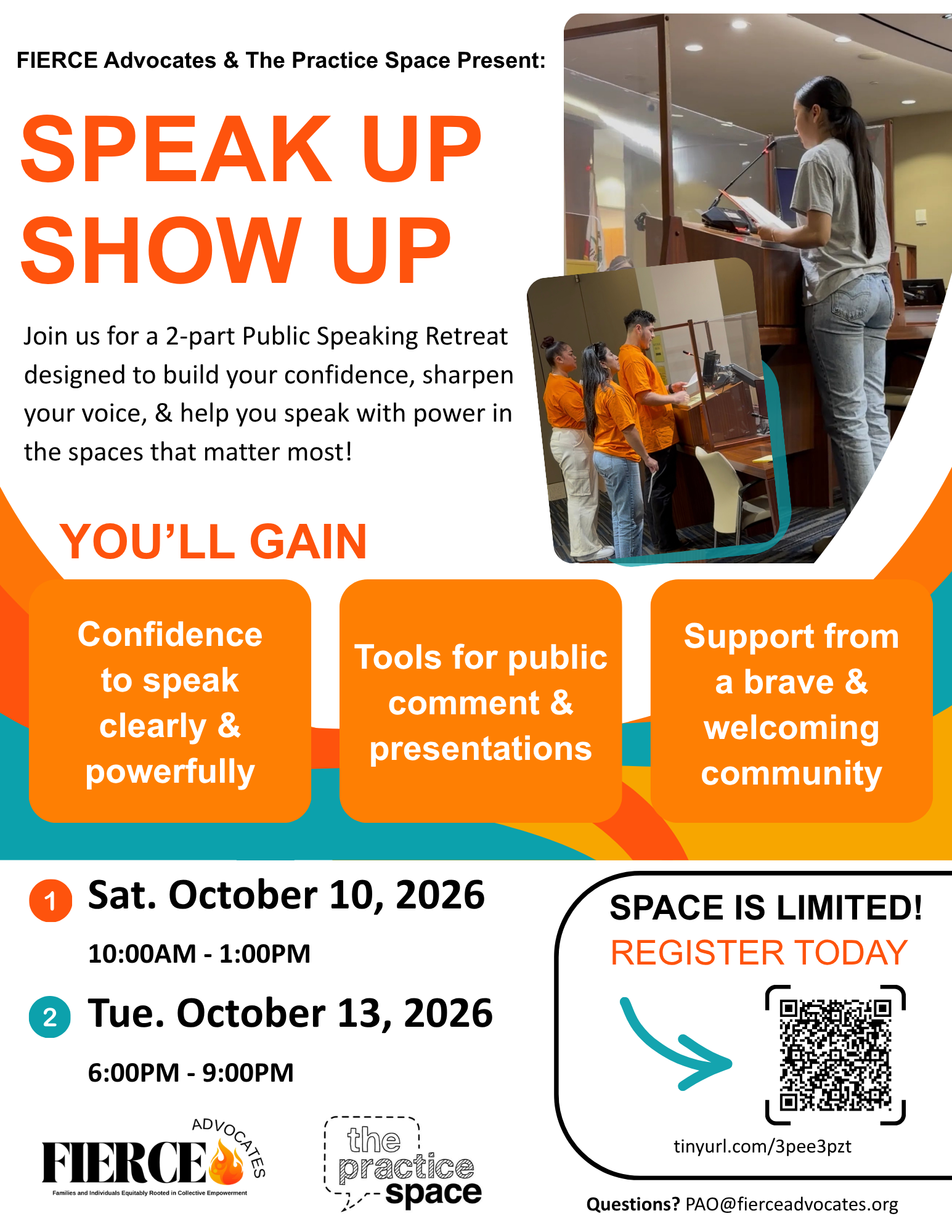 FIERCE Public Speaking Retreat event graphic with the session info.