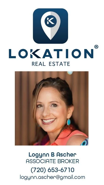 Business card for Lokation Real Estate featuring a headshot of Logynn B Ascher, an associate broker, with contact information.