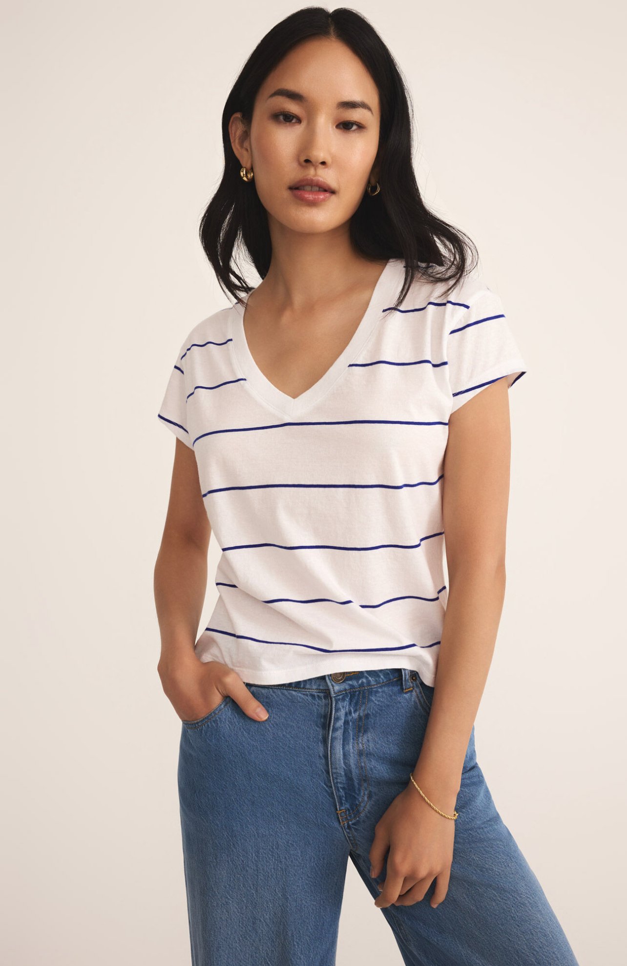 Z Supply Striped Modern V-Neck Tee