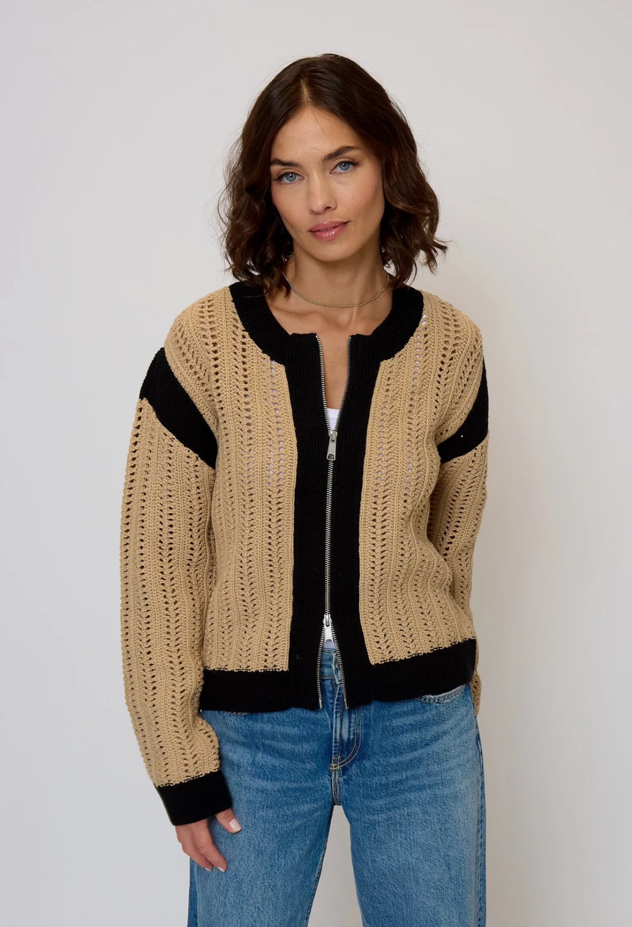 Central Park West Rose Zip Up Sweater