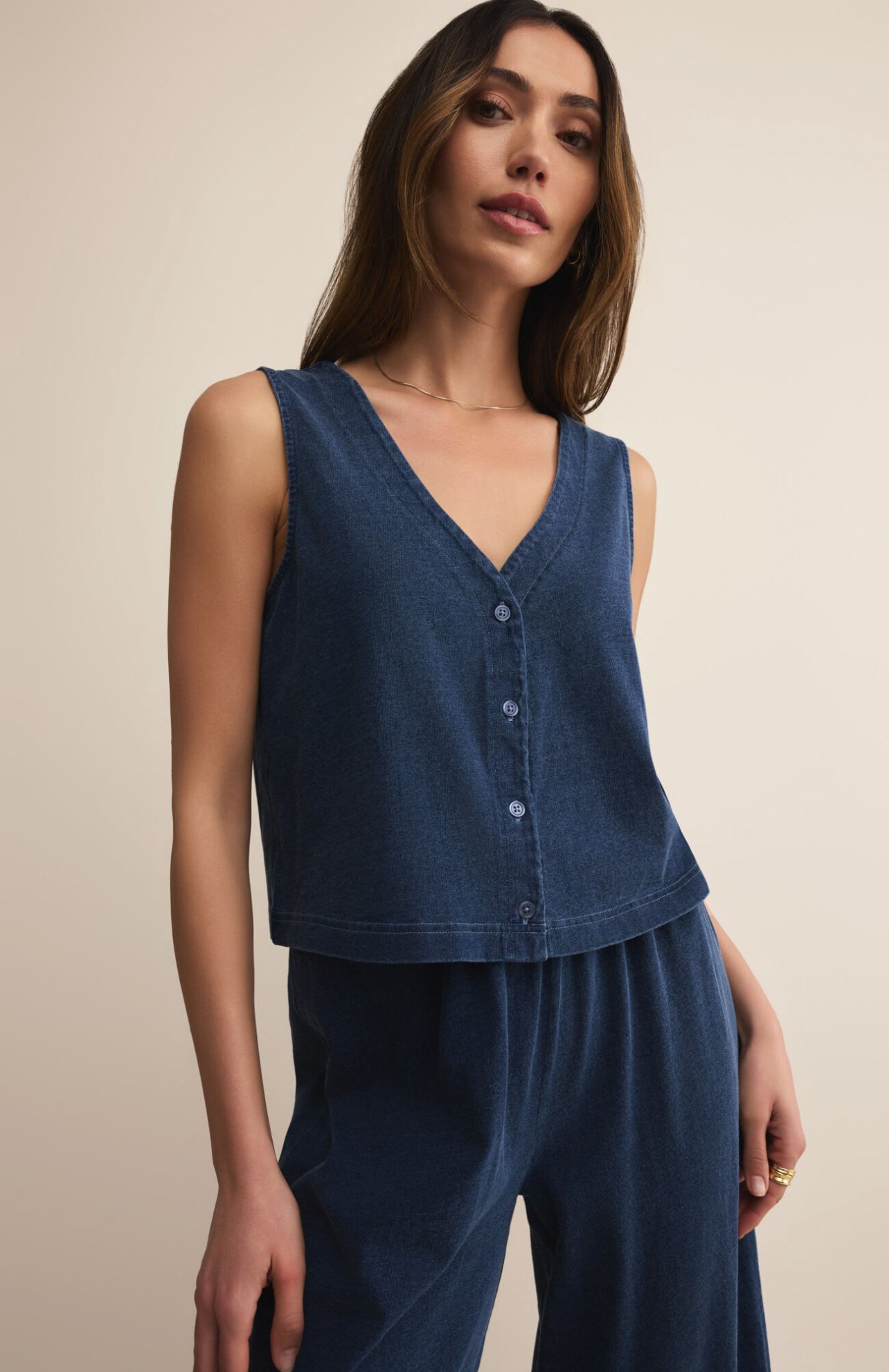 Z Supply Solace Jersey Denim Top