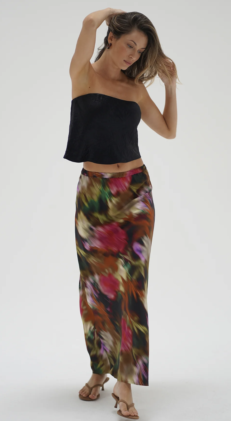 LNA Zia Blurred Floral Midi Skirt