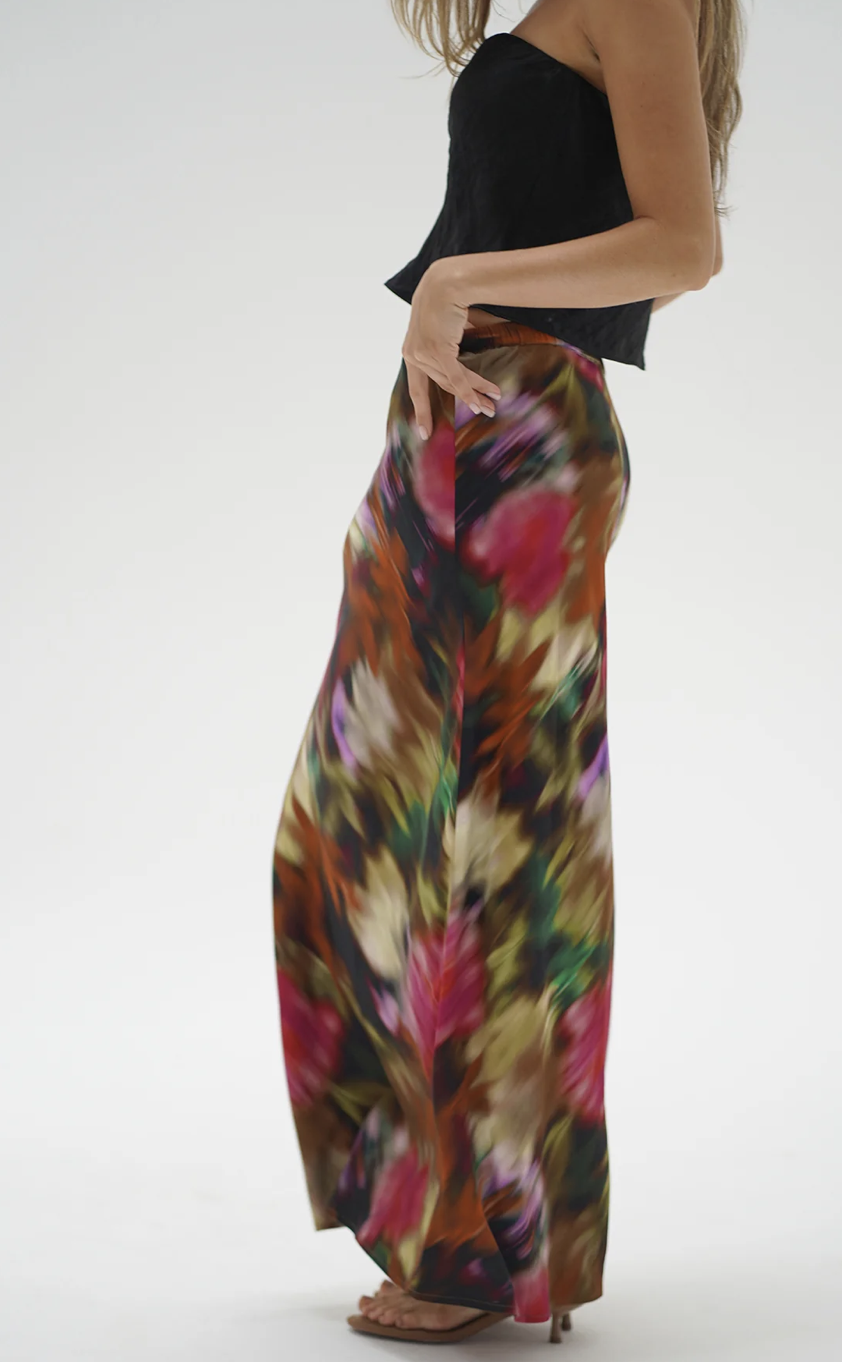 LNA Zia Blurred Floral Midi Skirt