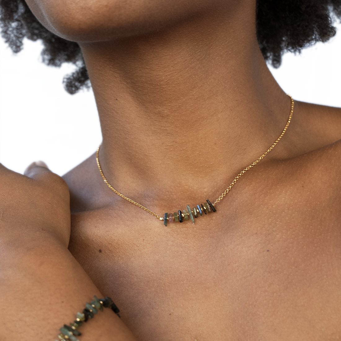 Watermelon Tourmaline Bar Necklace - Hawaii Jewelry