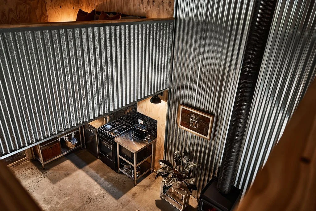 View from mezzanine to kitchen