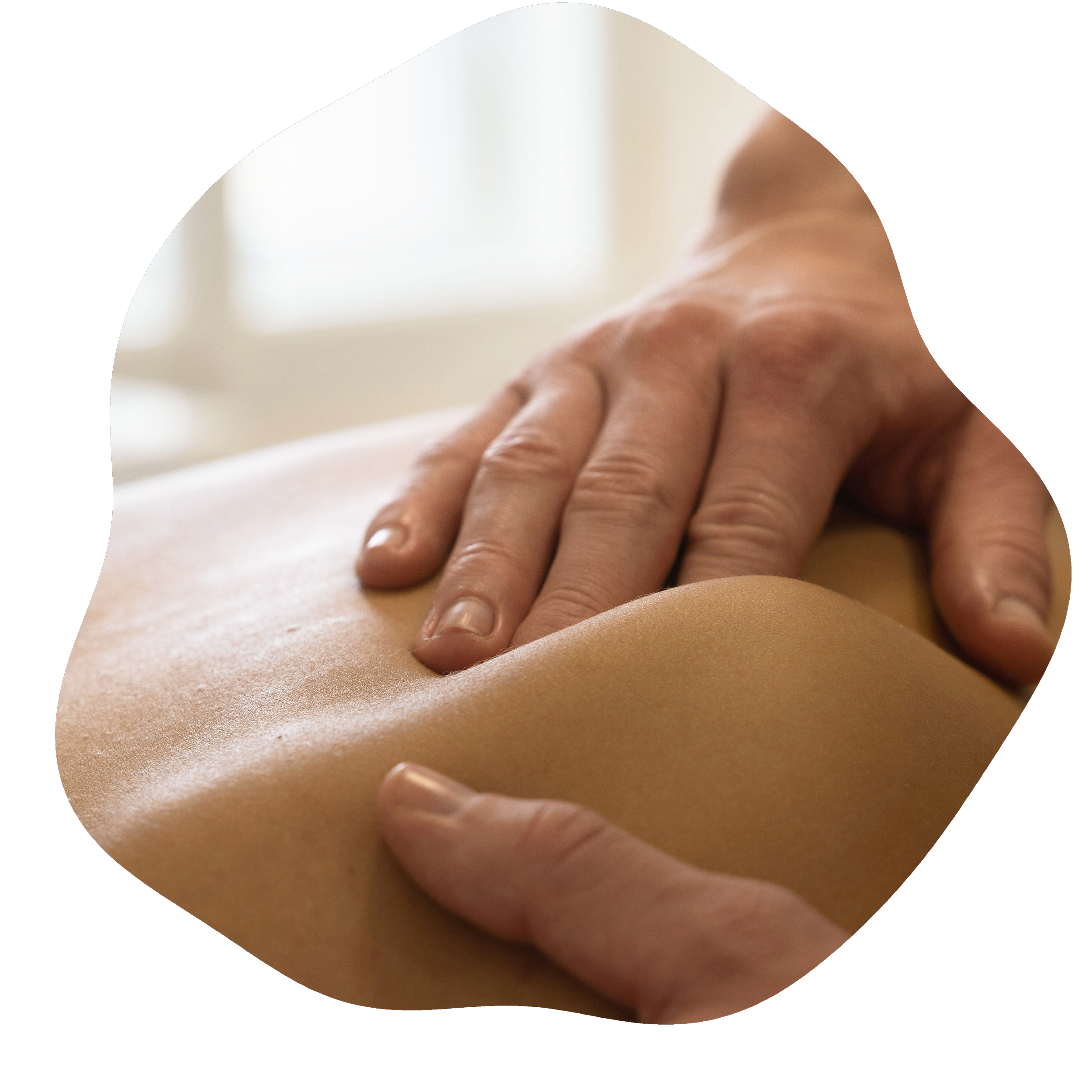 Close-up of a hand pressing against skin, possibly during a massage or skin test.