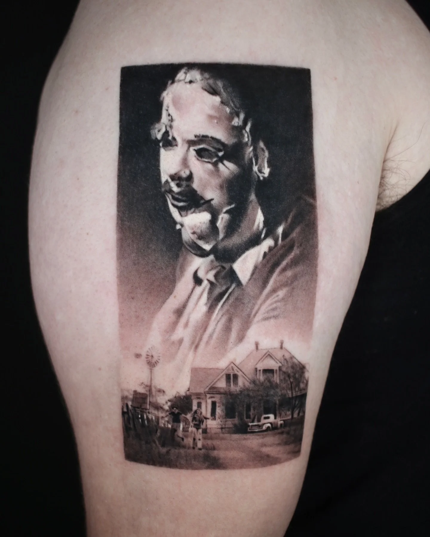 Halloween is getting closer🎃 Another great one from two years ago 
Inquiry link is in bio 🙏
Done at @dot.creativegroup , DM me for a guest spot!

#tattoo #secondsession #tcm #horrortattoo #movietattoo #oldmovie #nyctattoo #inked #skinart #texaschai