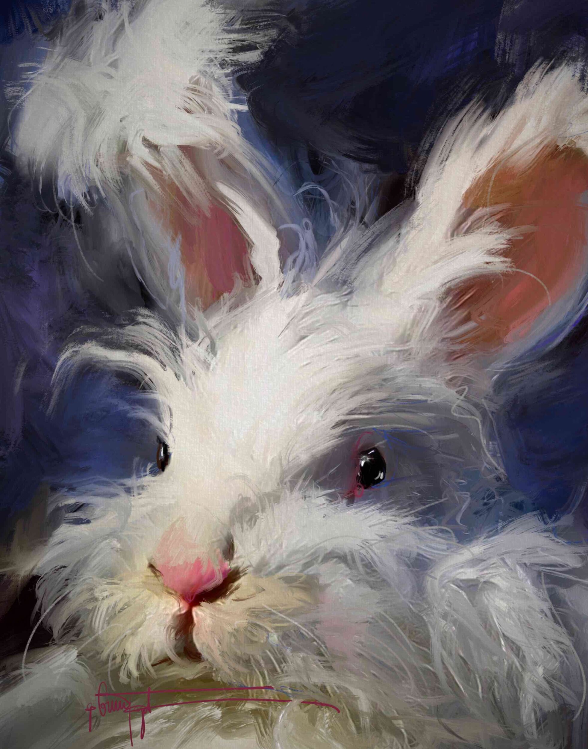 Fluffy Face Bunny Painting on Canvas