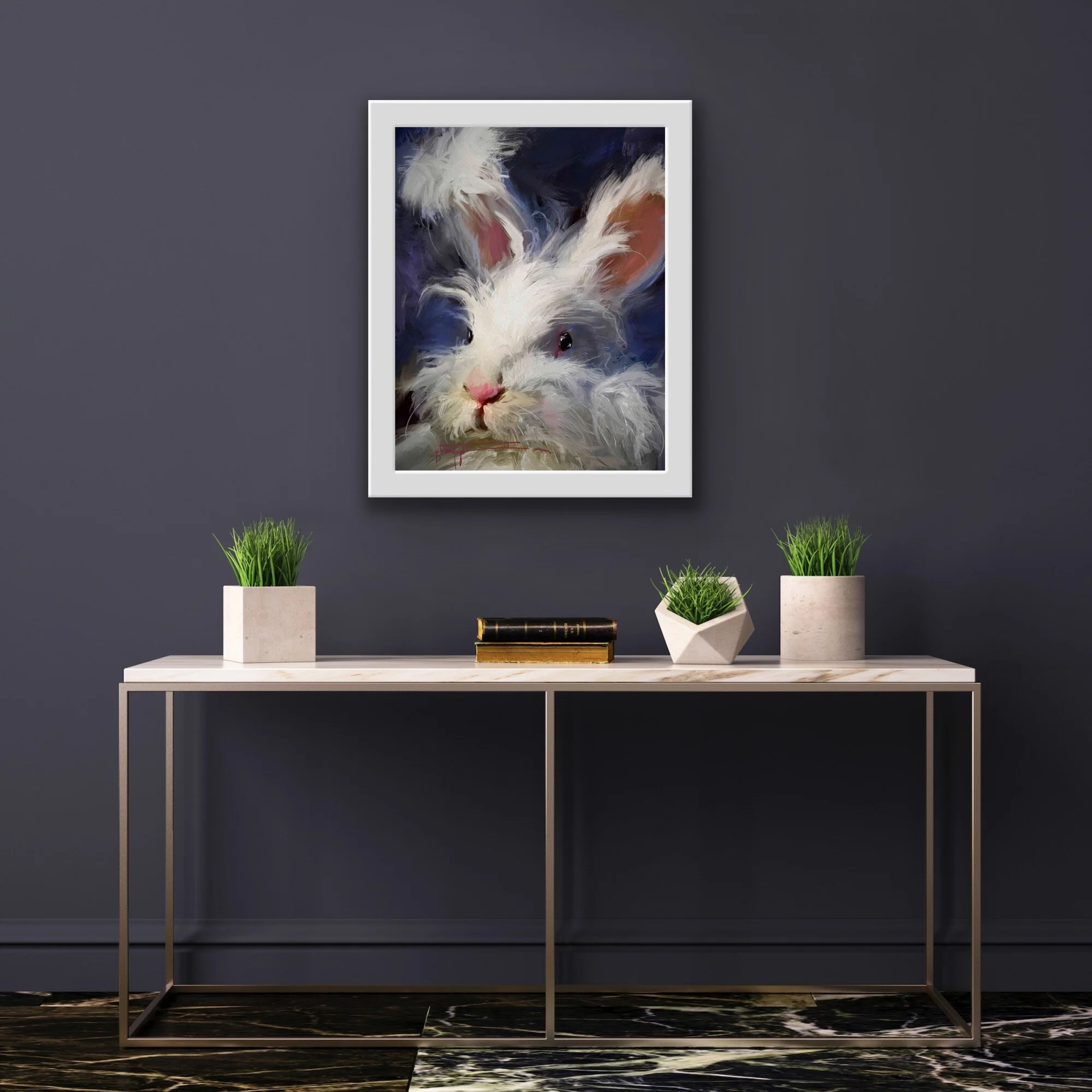 Fluffy Face Bunny Painting on Canvas Hospital Decor