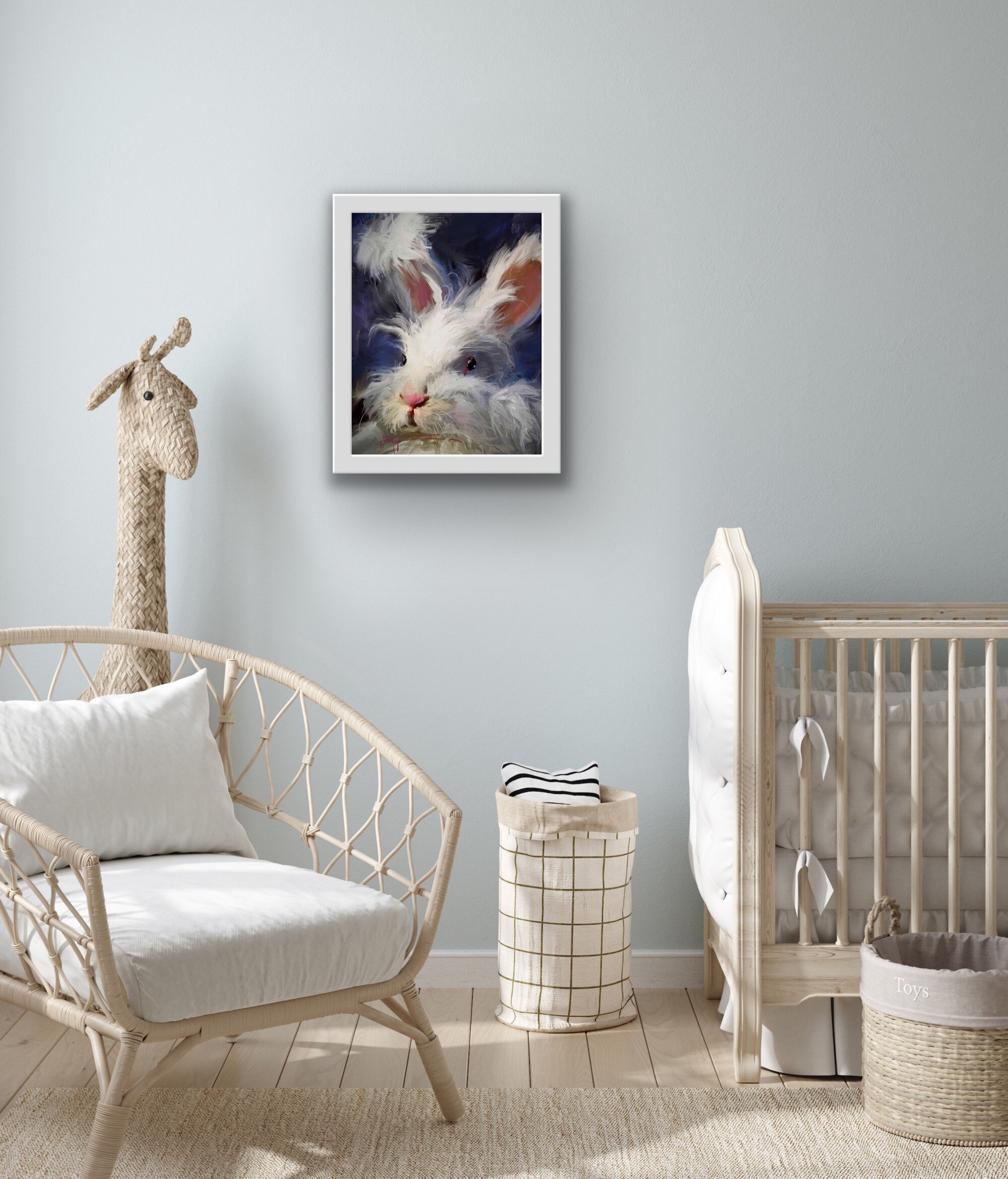 Fluffy Face Bunny Painting Nursery Decor Wall Art