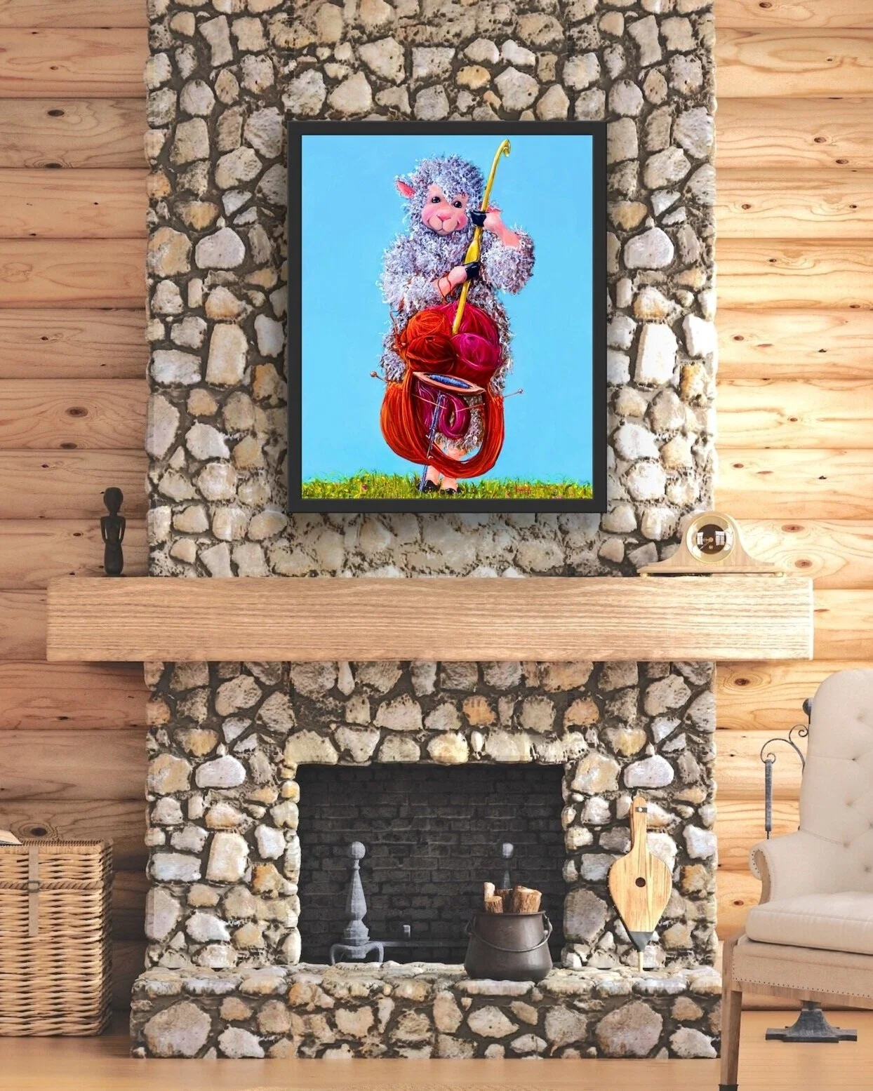 Sheep Playing a yarn cello made with felting needles and yarn