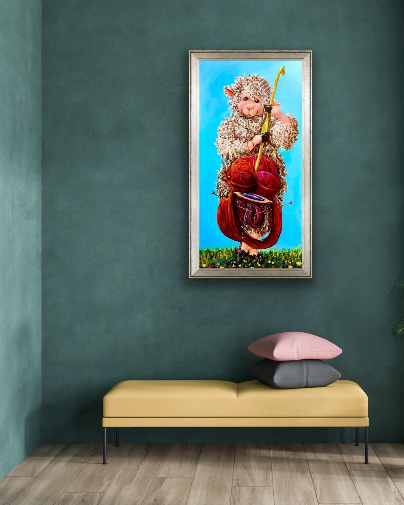 Whimsical Sheep Art with music instrument