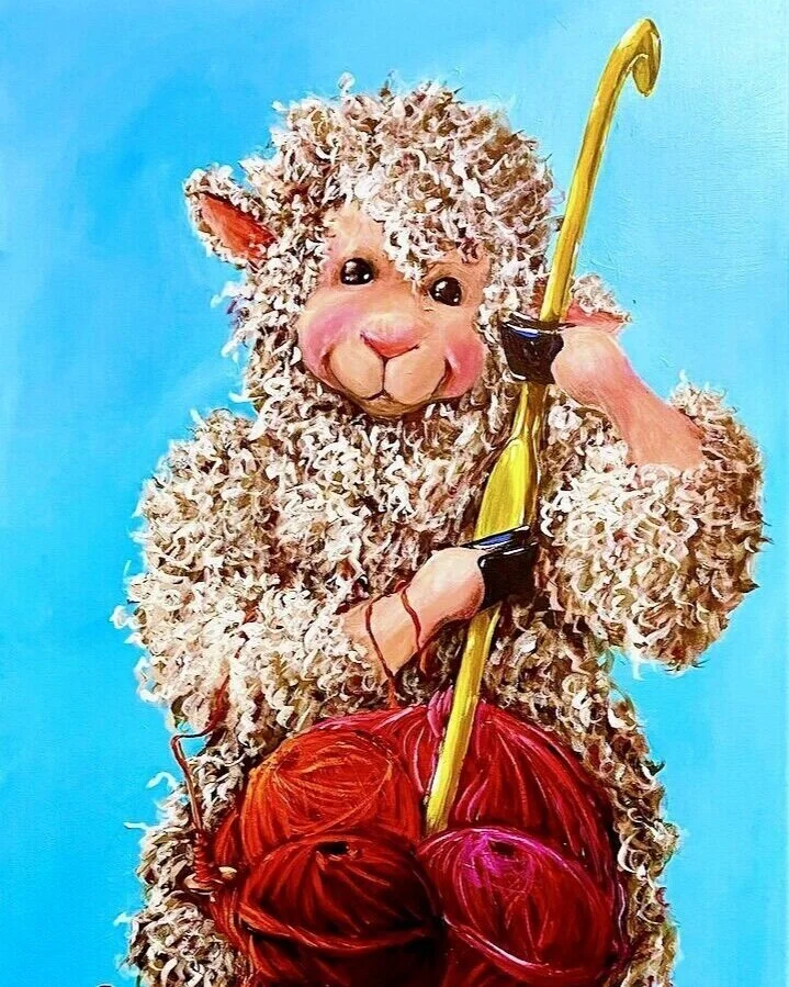 Heartstrings Knitting Art Print Sheep Incognito Cello