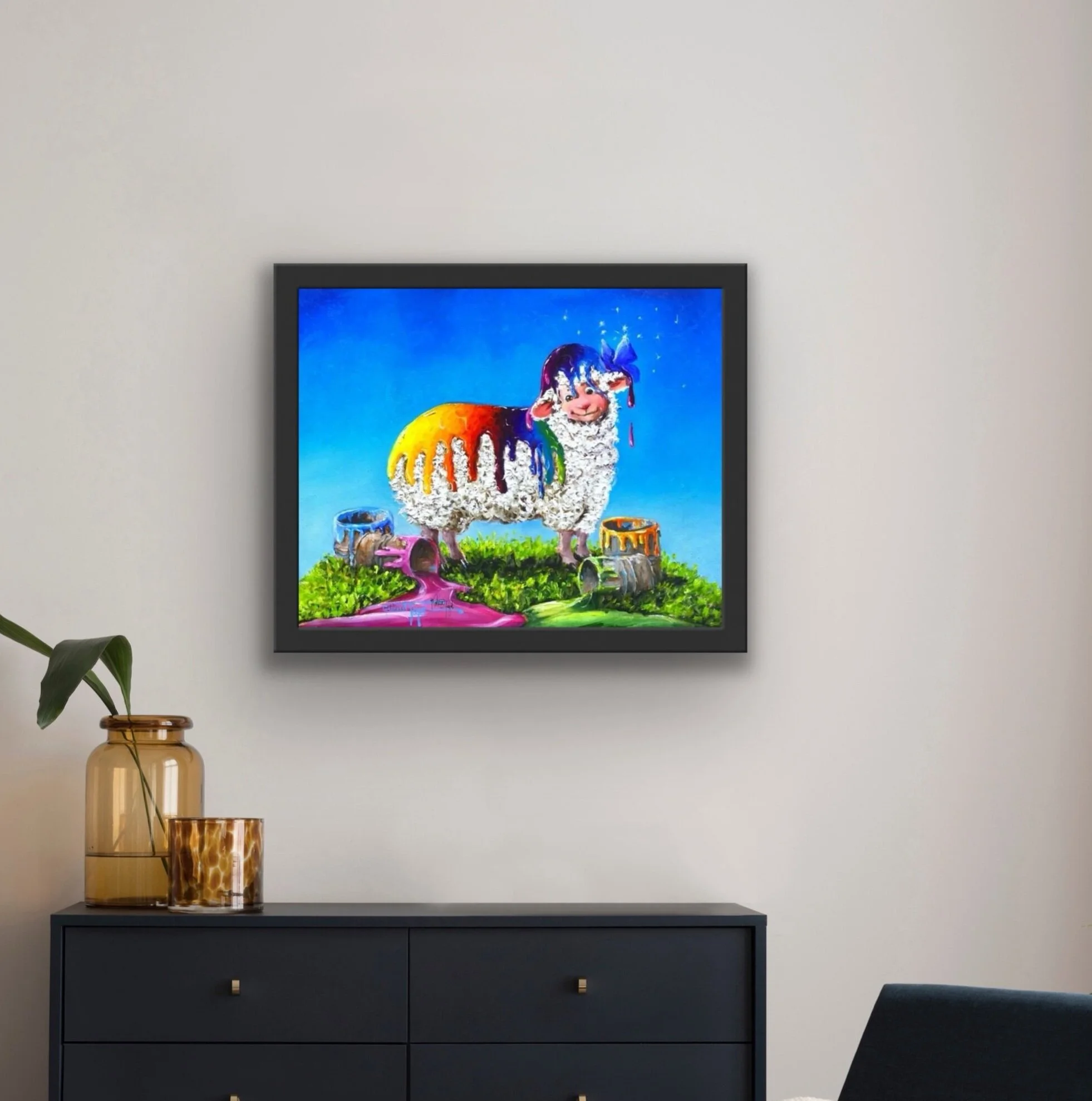 Rainbow paint on a sheep Dyed in the Wool Print