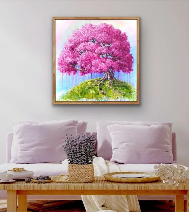 Living Strong Pink Tree Painting Original Acrylics