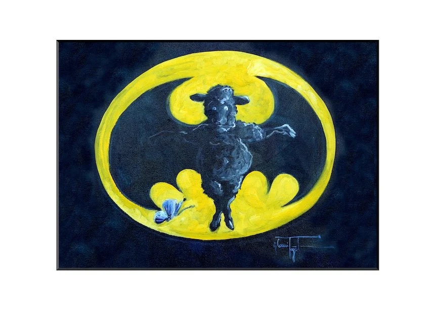 bat sheep on yellow background print