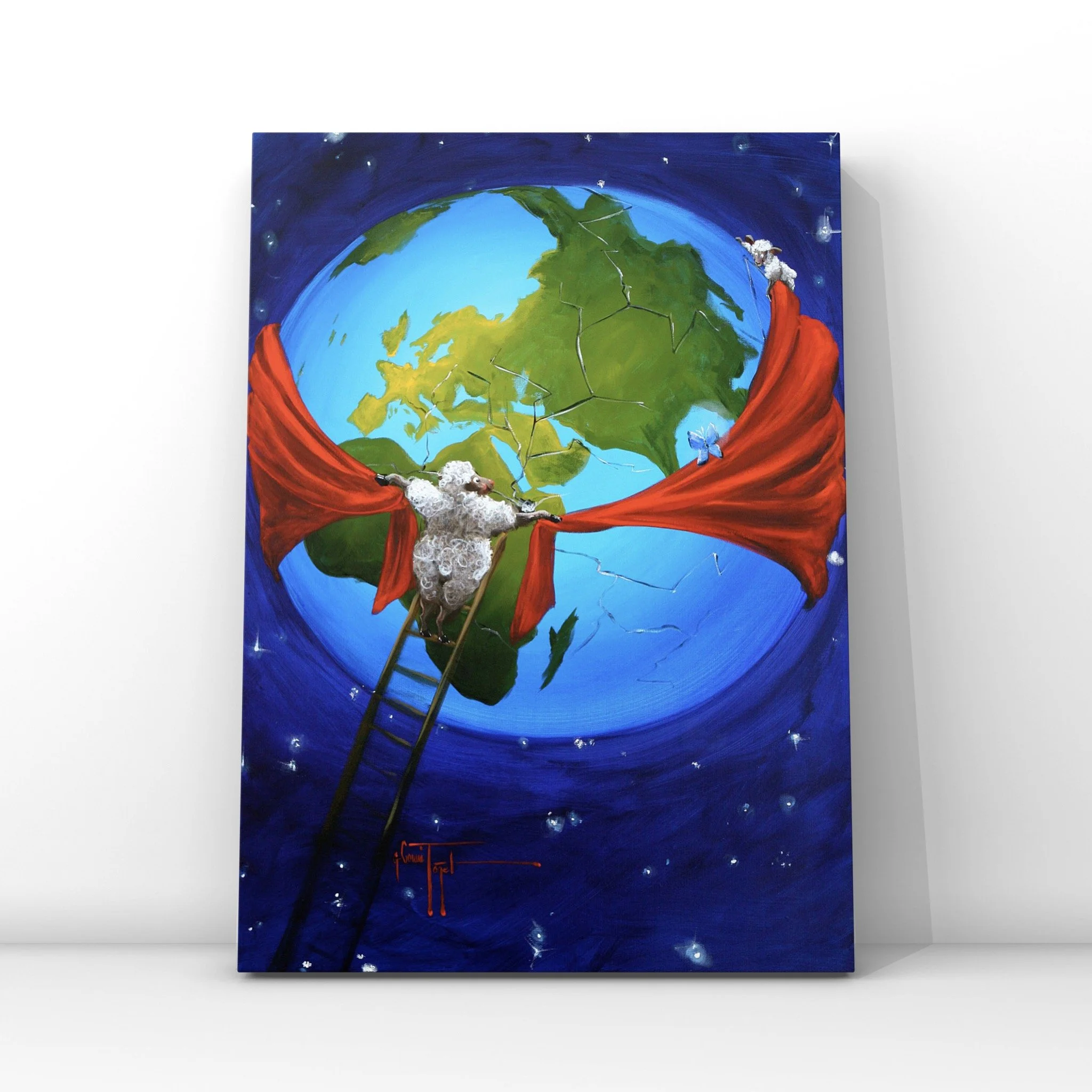 Global Warming Whimsical Sheep Art Canvas