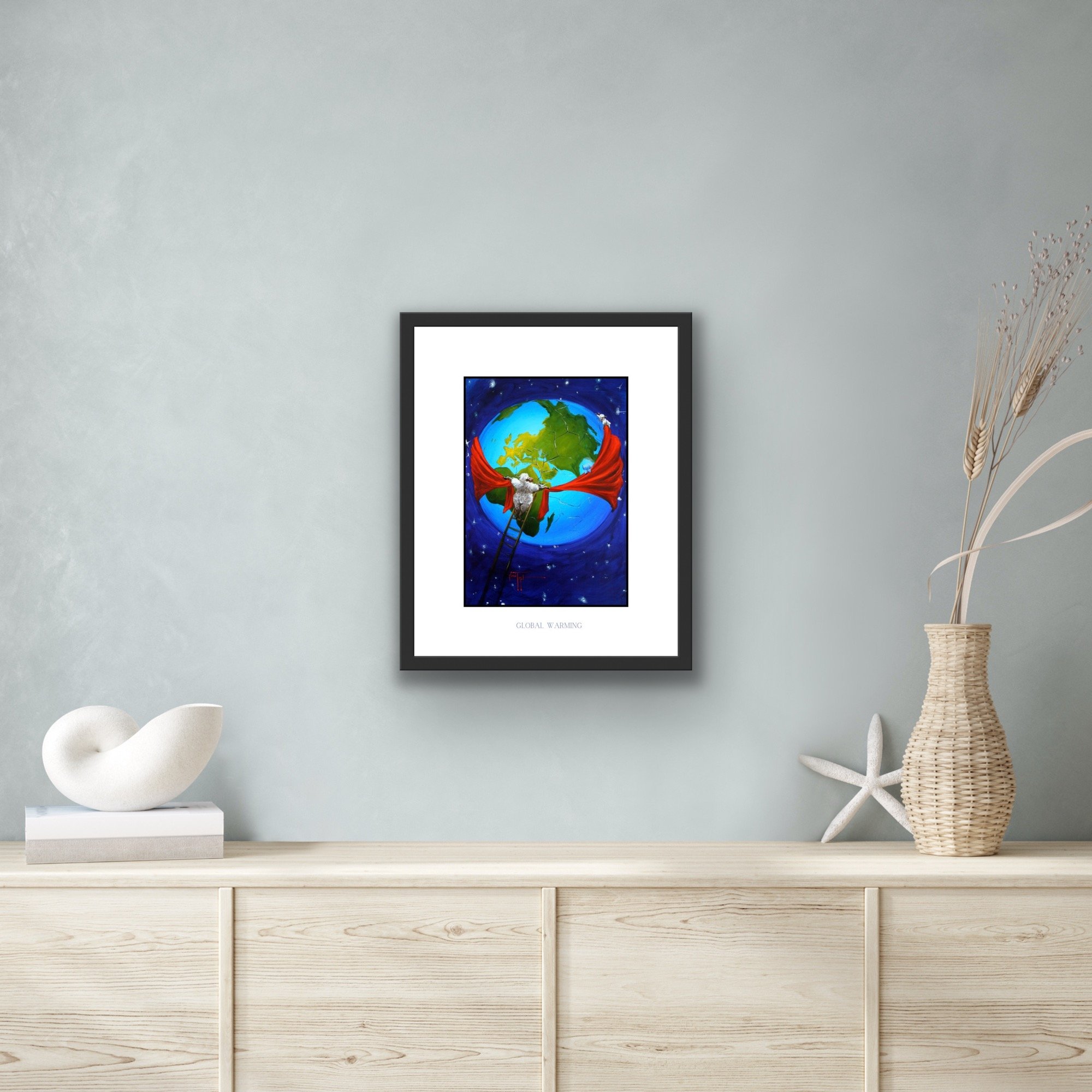 Framed Global Warming Cute Sheep Print