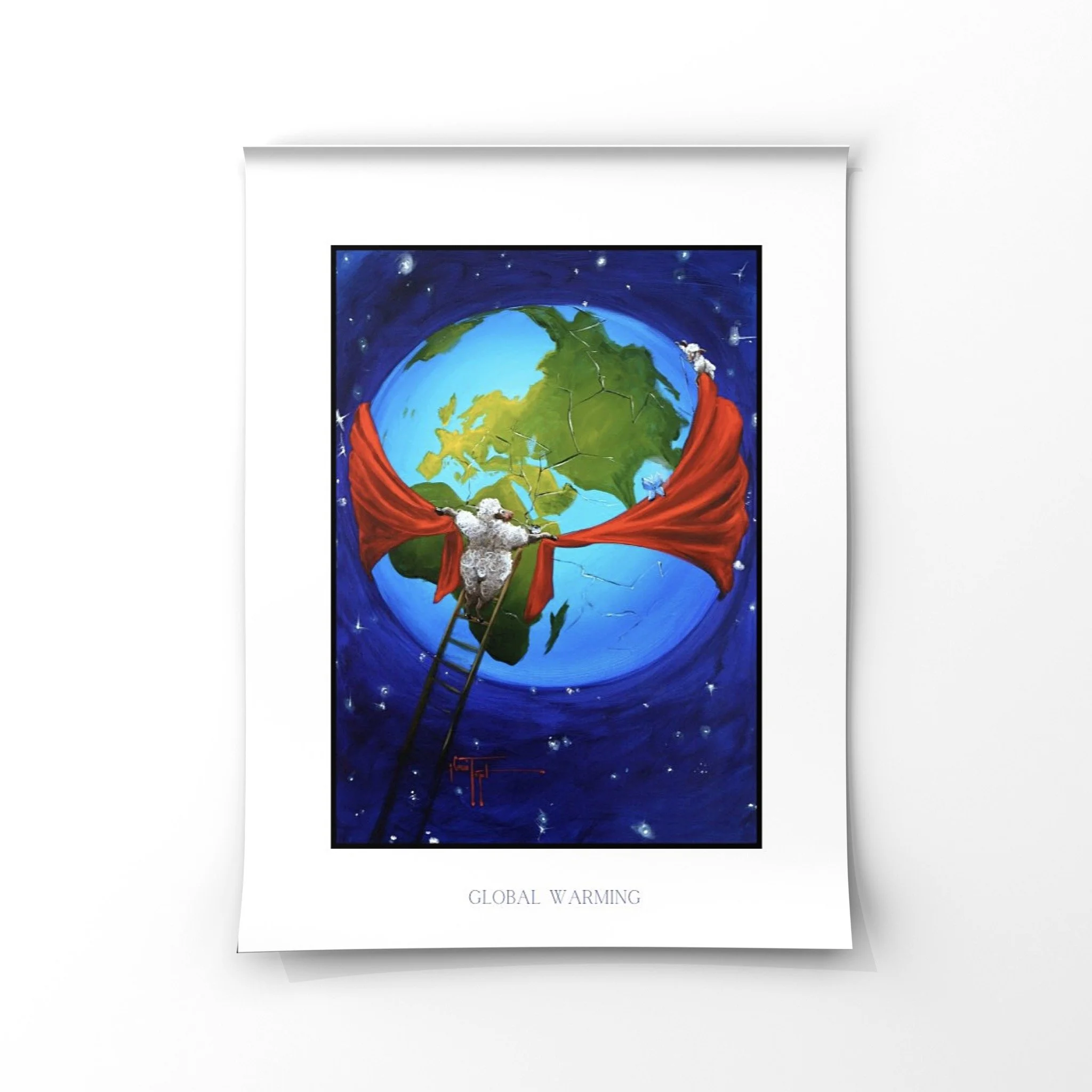 Global Warming Whimsical Sheep Art Paper Print
