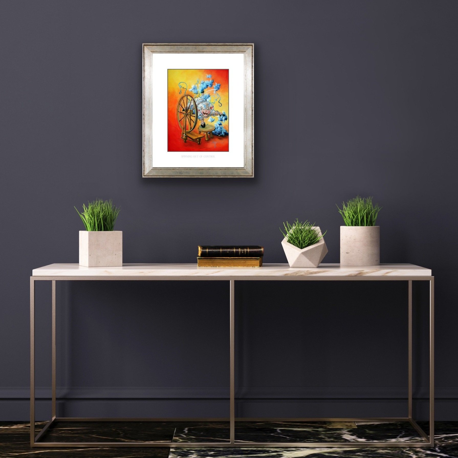 spinning out of control sheep art framed