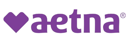 A logo with a purple heart shape followed by the word 'aetna' in purple letters, pink highlight behind the text.