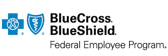 BlueCross and BlueShield Federal Employee Program logo with blue cross and shield symbols.