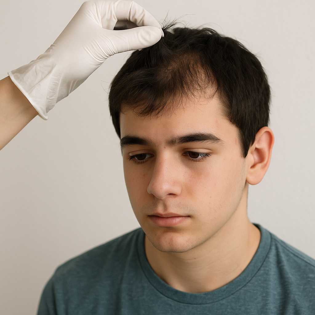 Early-Onset Androgenetic Alopecia in a 17-Year-Old Male with Scalp Seborrheic Dermatitis