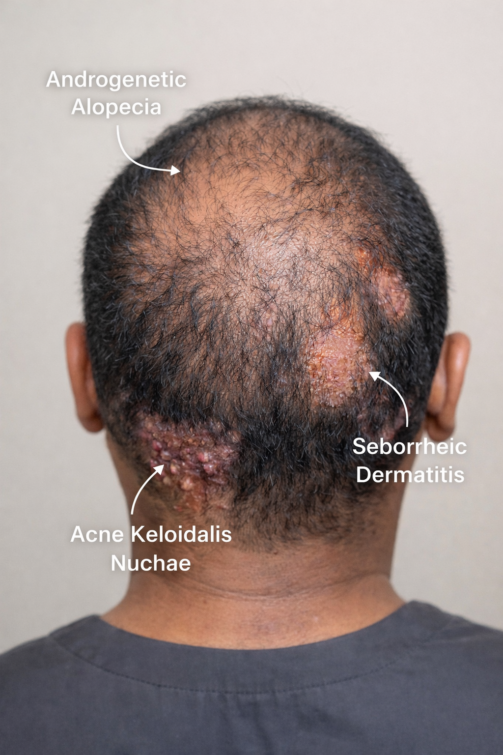 Comprehensive Evaluation of Male Hair Loss: Androgenetic Alopecia, Acne Keloidalis Nuchae, and Seborrheic Dermatitis in Katy and Houston, Texas