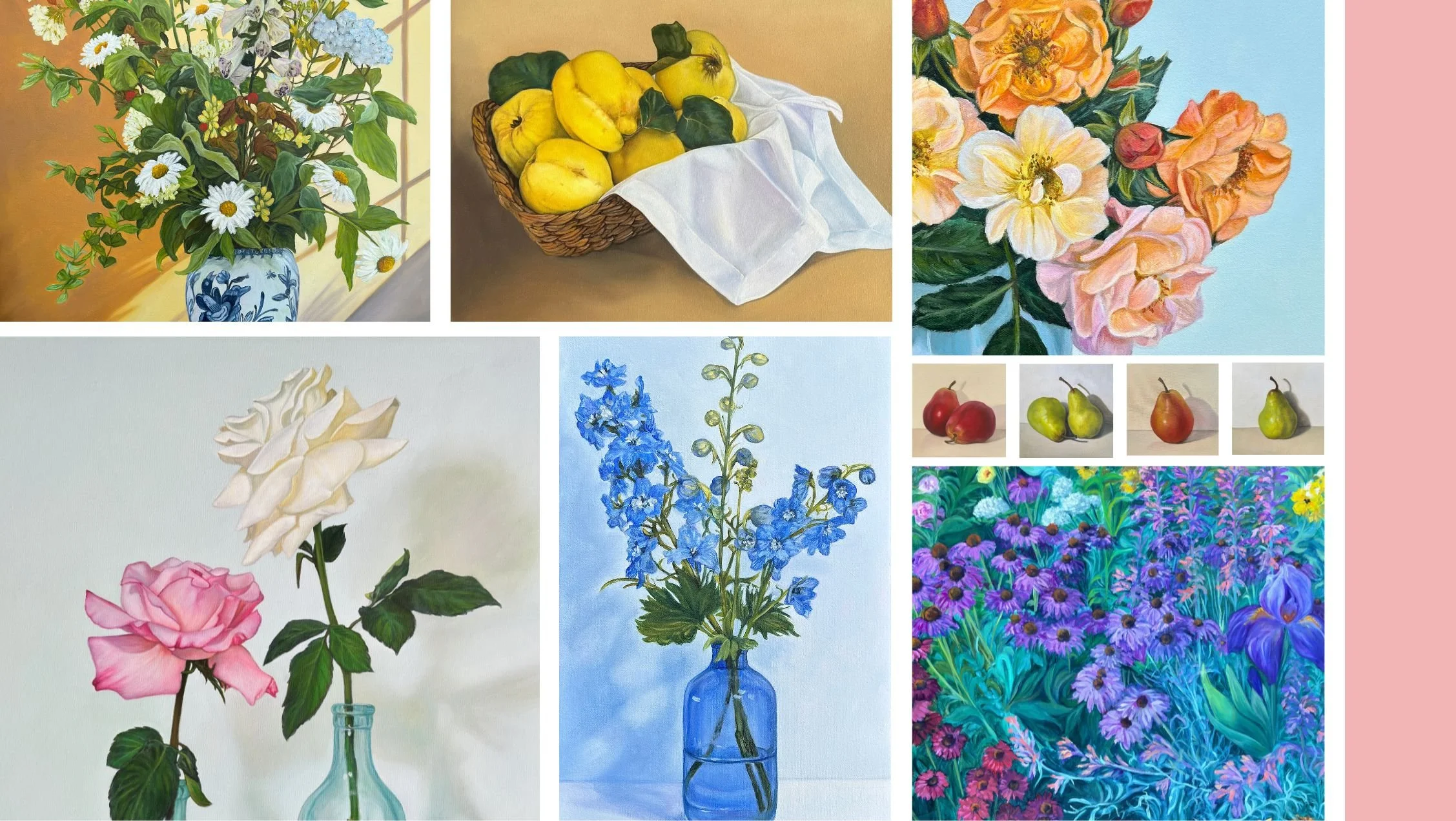 collage of original artwork of fruit and flowers by Robyn Markey