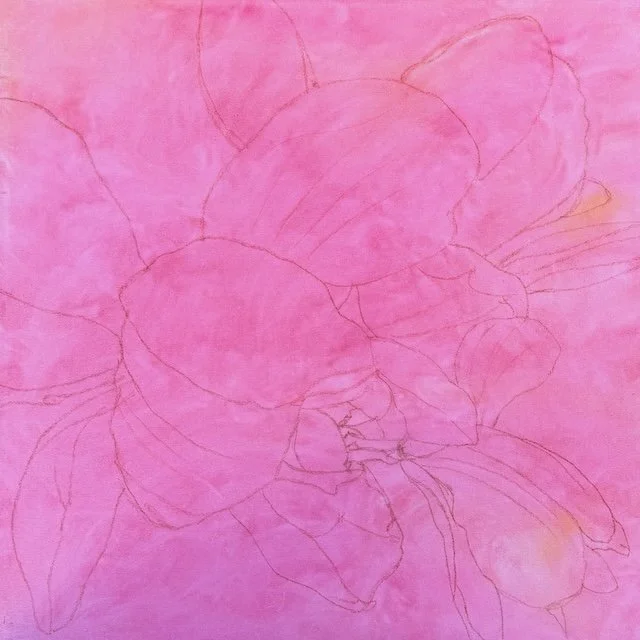 Line drawing of magnolia on imprimatur canvas by Australian artist, Robyn Markey