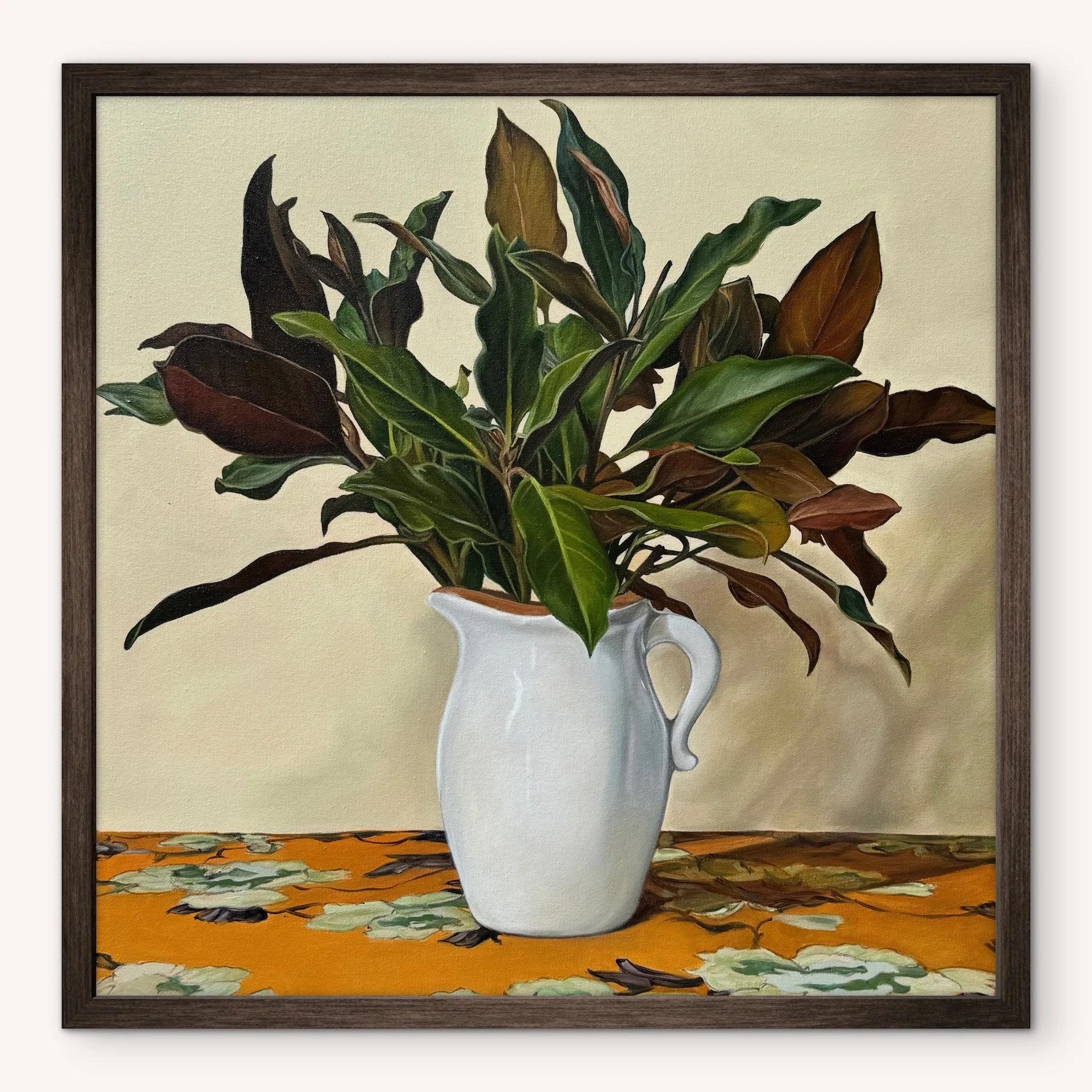 Magnolia Leaves Framed Fine Art Print on Canvas