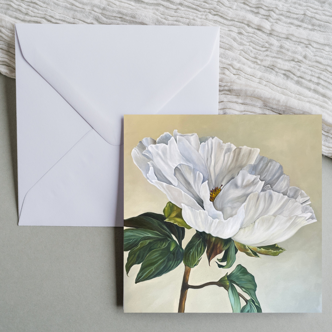 White Peony Greeting Card