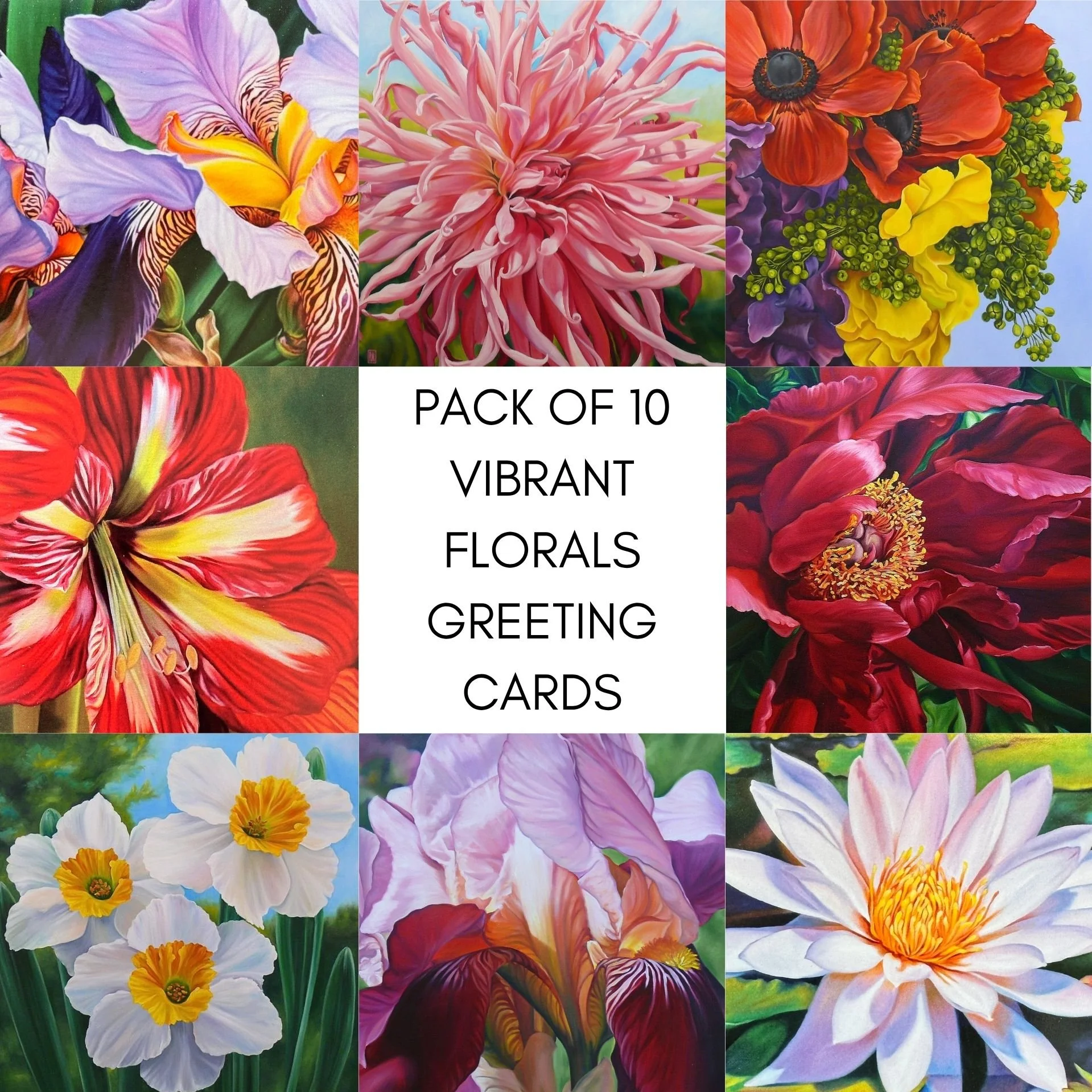 Vibrant Florals Pack of 10 Greeting Cards