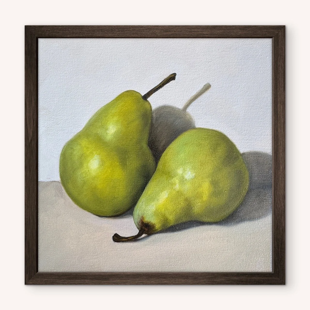 Two Green Pears 2 Framed Fine Art Print on Canvas