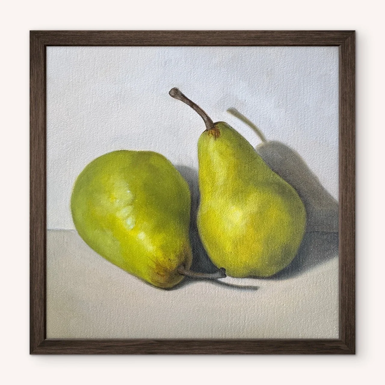 Two Green Pears 1 Framed Fine Art Print on Canvas